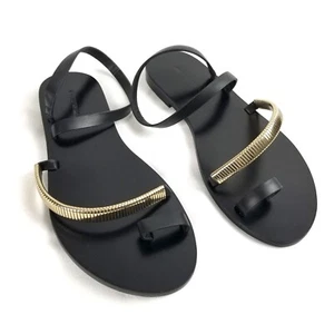 Country Road Luella Sandals 35 Women's 5 Black Gold Leather Slip-On Chic Shoes - Picture 1 of 7