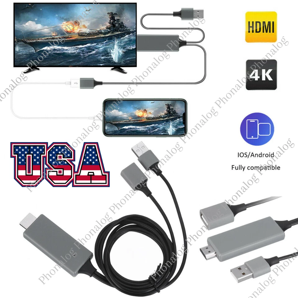 HDMI Cable 1080P Phone to TV HDTV AV Adapter Universal For iPhone Android Type C - Image 1 of 4