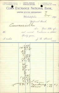 1893 Pottsville Pennsylvania (PA) Corn Exchange National Bank - Picture 1 of 2