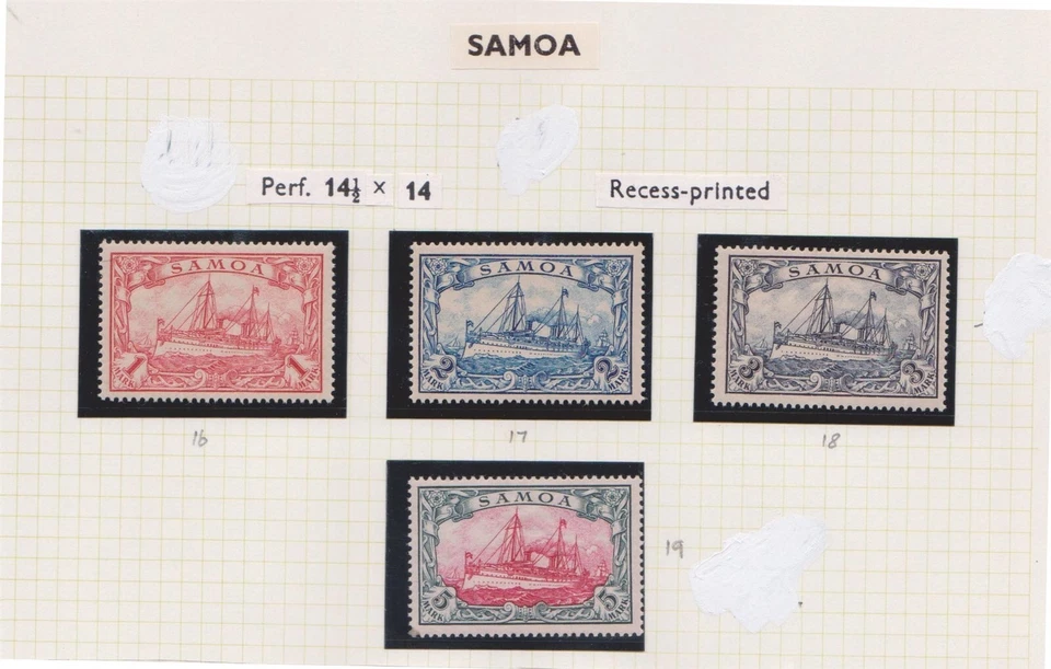 F184-63 1900 Samoa Juego de 4 sellos 1m, 2m, 3m y 5m Marcas hueco impreso MH BM GT41 Foto 1 de 1