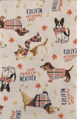 Dogs of Autumn Snuggle Season Vinyl Flannel Back Tablecloth Var Size - Image 1 of 4