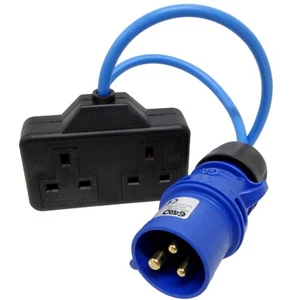 Fly Lead Converter 16A 3 Pin Plug to 13A 2G Socket Camping Arctic Cable 0.5-10m - Picture 1 of 50