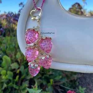 Pink Strawberry Bag Charm Keychain Jelly Cluster Fruit Heart Clasp New Handmade - Picture 1 of 4