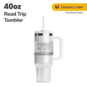 RTIC 40 Oz Ceramic Lined Tumbler, Leak-Resistant Lid with Straw, WHITE GLITTER - Picture 1 of 7