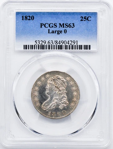 1820 CAPPED BUST 25C PCGS MS 63 Cover