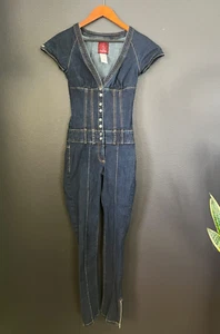 Vtg Baby Phat Y2K Denim Jumpsuit Sz 1 Embroidered Logo Snap Buttons Video Vixen - Picture 1 of 12