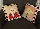 (2) Labrador & Bulldog Needlepoint Pillow Wool Petit Point  Velvet Back