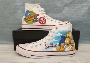 Converse All Star Personalizzata The Simpson 1 Scarpe Unisex adulto Bianco Tela - Imagen 1 de 2