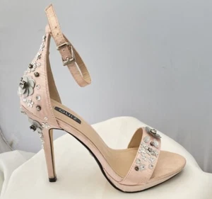 BNIB Quiz Pink Satin Embellished Stiletto Ankle Shoes Size 6 - Picture 1 of 12
