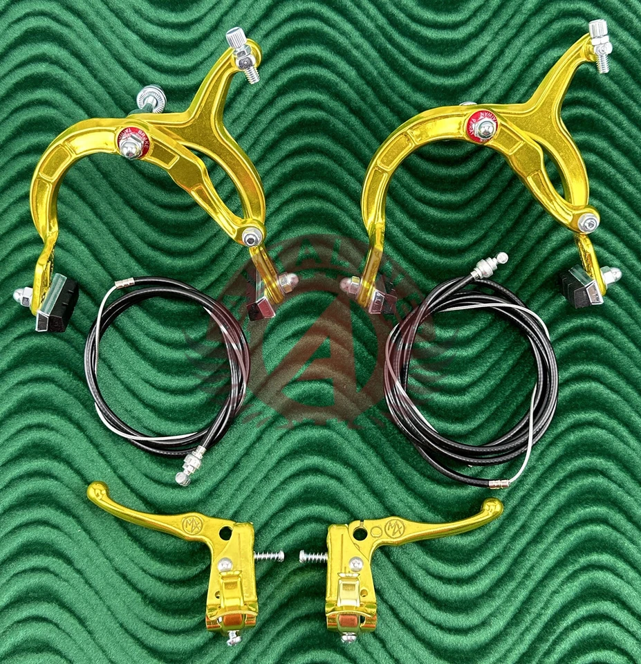 Gold Old School BMX Bike MX BRAKE CALIPER, CABLE & LEVER Vintage Cruiser Bicycle - Image 1 of 1