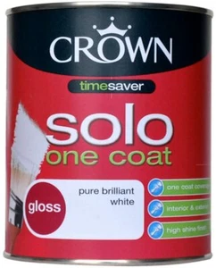 Crown Paint Solo One Coat Brillo Puro Brillante Blanco Interior Madera Metal 750 ml - Imagen 1 de 2