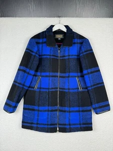 Pendleton Wool Blend Jacket Women XS Blue Black Buffalo Plaid Collar Full Zipper - Imagen 1 de 14