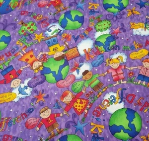 Kids Go Green BTY Kari Pearson Quilting Treasures Recycle Reuse Earth - Picture 1 of 3