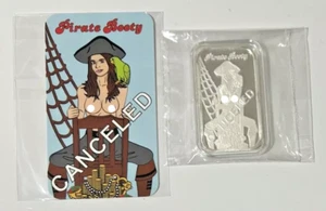 Barra de arte cancelada botín pirata Naughty CMG como nuevo 1 Troy OZ plata .999 con certificado de autenticidad - Imagen 1 de 9