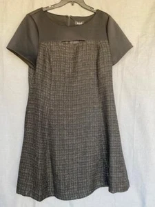NWT Sz 14 DKNY Black Gold Metallic Bold Blooms Cut Out Knee Dress ShrtSleeve New - Picture 1 of 4