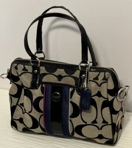 Coach Handtasche Vintage schwarz und grau und dunkelblau Coach Logo Muster Coach Handtasche - Bild 1 von 19