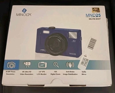 Minolta MND25 48 MP Autofocus / 4K Ultra HD Camera w/Selfie Mirror Black - Image 1 of 4