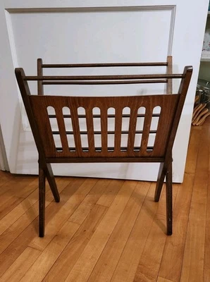 Revista Danés Vintage Mediados de Siglo Moderno Plegable Madera Oscura Rumania  Foto 1 de 4