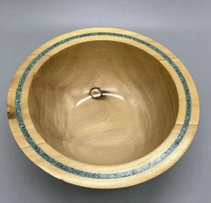 L. Pfost Sycamore Wood Bowl W/ Turquoise Inlay Artist Signed Hand Made 5/2009 B - Picture 1 of 12
