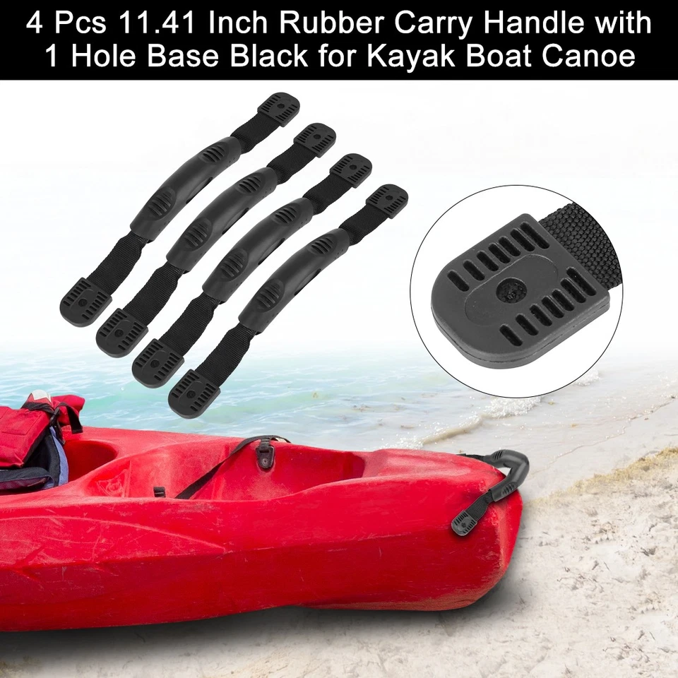 4 Pcs 11.41 Inch Rubber Carry Handle with 1 Hole Base Black for Kayak Boat Canoe Foto 1 de 4