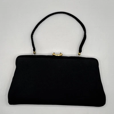 Vintage Clutch Handbag Black Fabric Removable Strap Cocktail Party Tradwife - Image 1 of 4