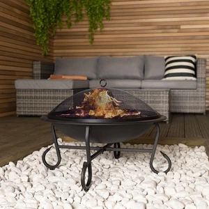 Charles Bentley 56cm Round Outdoor Garden Patio Fire Pit Heater Open Bowl Black - Picture 1 of 4