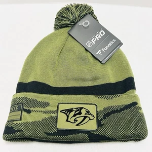 Fanatics Nashville Predators Military Beanie Hat Cap Pom Cuffed Knit Green NHL - Picture 1 of 3