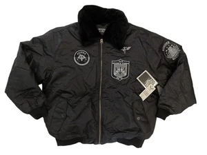 AVIREX Superior Mens Large Black Nylon Patch Bomber Zip Flight Tomcat Jacket NWT - Picture 1 of 10