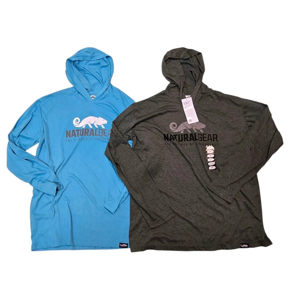 2 Camisetas NaturalGear Tri-Mezcla Con Capucha Manga Larga Verde y Azul Exterior Caza Nuevas con Etiquetas Foto 1 de 4