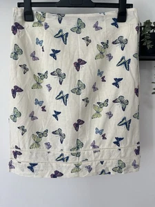 Laura Ashley Cream/ivory Butterfly Print Linen Blend Skirt Size 12 - Picture 1 of 7