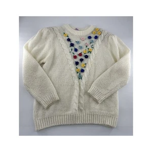 Vintage Hand Embroidered Flower Granny Ivory Colorful Women’s Small Y2K Cottage - Picture 1 of 10