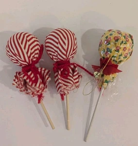 Menge 3 Vintage Weihnachten Süßigkeiten Ornament Dekorationen Lutscher Pfefferminz Blumen - Bild 1 von 10
