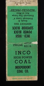 1930s INCO High Power Coal Independent Coal Co. Fort Scott Pittsburg KS Crawford - Picture 1 of 2