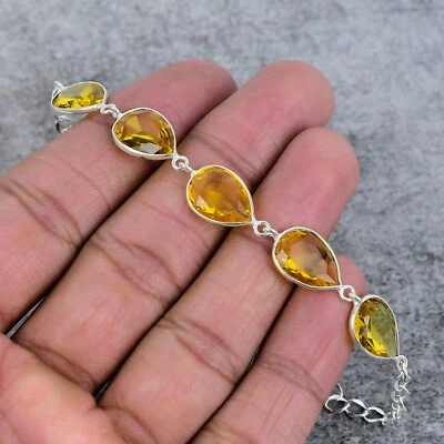 黄水晶宝石手工 925 纯银手链优雅珠宝 7-8 — 第 1/4 张图片