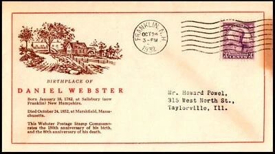 725-10 Daniel Webster FDC / Linprint Cachet, OF, Addressed, Clean Cover - Image 1 of 3