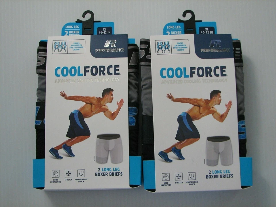 4 Pares Calzoncillos Boxer Rendimiento Cool Force Ropa Interior Pierna Larga XL 40-42" Russell  Foto 1 de 4