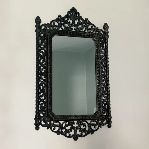 Vtg Ornate Gothic Medieval Dungeon Wall Mirror 33” X 19” Molded Plastic Frame Cover