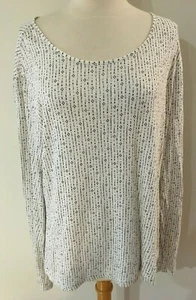 TRENERY White Black Fleck Print Wide Round Neck Long Sleeve Linen Blend Top XXL - Picture 1 of 8