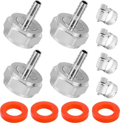 HILANGSAN 4 Pack Keg Coupler Barb Connector 1/4'' Beer Barb G5/8 Thread Hex Nut 3/16 Bee
