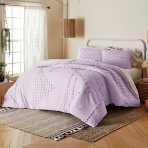 PURPLE IRIS Wild Sage Michaela Tufted Triangles 100% Cotton KING Duvet Cover Set - Picture 1 of 4