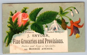 J. Snyder viktorianische Sammelkarte, feine Lebensmittel und Proviant & Blumen (B) - Bild 1 von 2