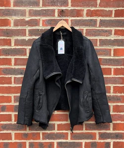 All Saints Mens JUT Sheepskin Shearling Bomber Large Suede Leather Sheepskin 2 - Picture 1 of 7