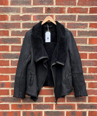 All Saints Mens JUT Sheepskin Shearling Bomber Large Suede Leather Sheepskin 2 - Image 1 of 4