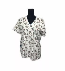 Beverly Hills Scrub top:Butterflies & Teddy Bears Side Medium M Happy - Picture 1 of 4