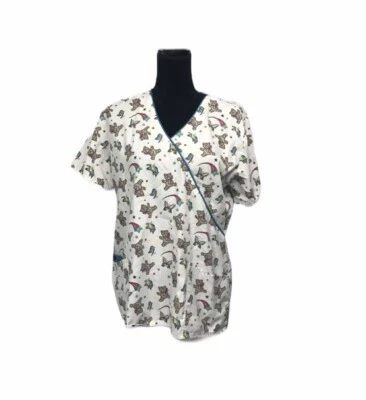 Beverly Hills Scrub top:Butterflies & Teddy Bears Side Medium M Happy - Image 1 of 4