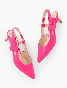 Talbots Sylvie Bow Slingback Nappa Pumps Kitten Heel Tropical Punch (Pink) 8.5 - Picture 1 of 10