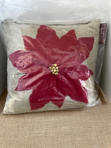 Christmas Decorative Throw Pillow RED Poinsettia 17" x 17" NEW & sealed w/Tags - Picture 1 of 20