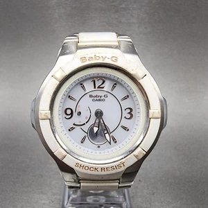 Casio Baby-G Watch Women 38mm White Dial Silver Tone Analog Digital Solar - Picture 1 of 11