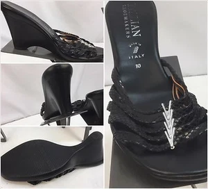 Italian Shoemakers Wedge Heels Sz 10 Black Leather Made in Italy Mint YGI M - Picture 1 of 12