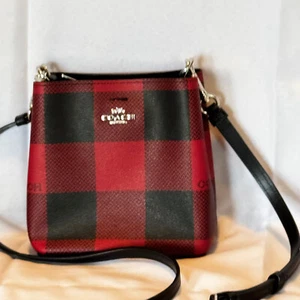 COACH MINI TOWN BUCKET CROSSBODY BAG WITH BUFFALO PLAID, NWOT - Picture 1 of 16